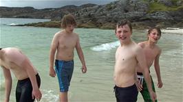 The four swimmers have left the water at Achmelvich after seeing a jellyfish!